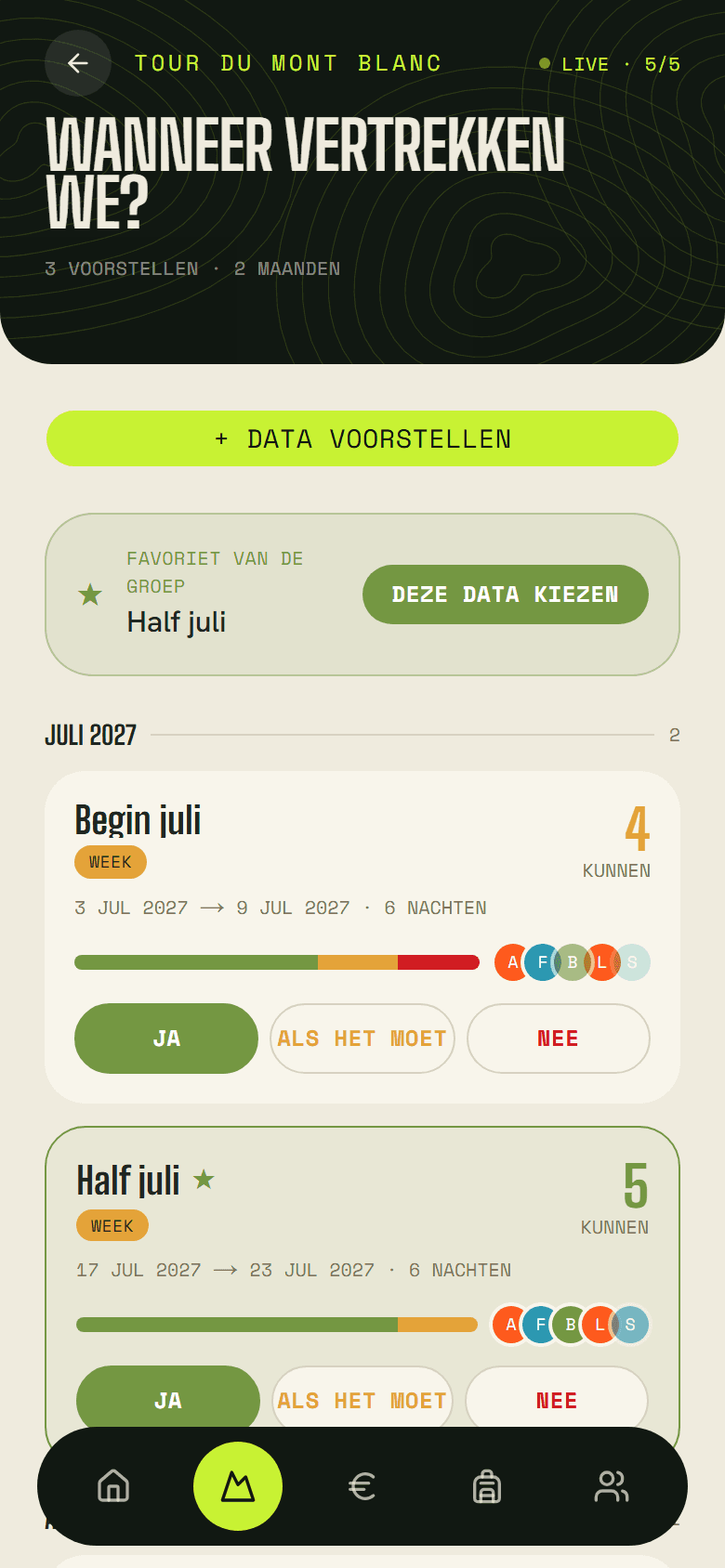 De datumpeiling van een reis: drie opties en ieders antwoorden.